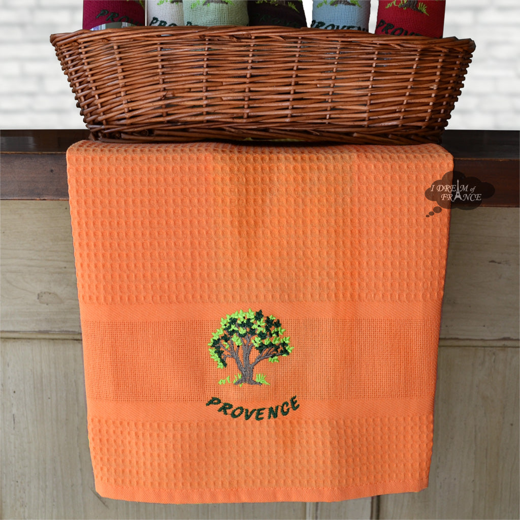 Provence Olive Tree Tangerine Waffle-Weave Kitchen Towel by Coton Blan - I  Dream of France