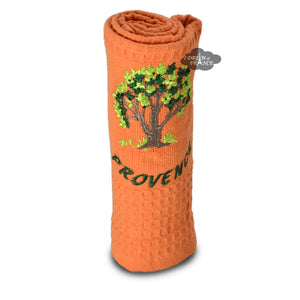 Provence Olive Tree Tangerine Waffle-Weave Kitchen Towel by Coton Blanc
