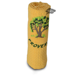 Provence Olive Tree Yellow Waffle-Weave Kitchen Towel by Coton Blanc