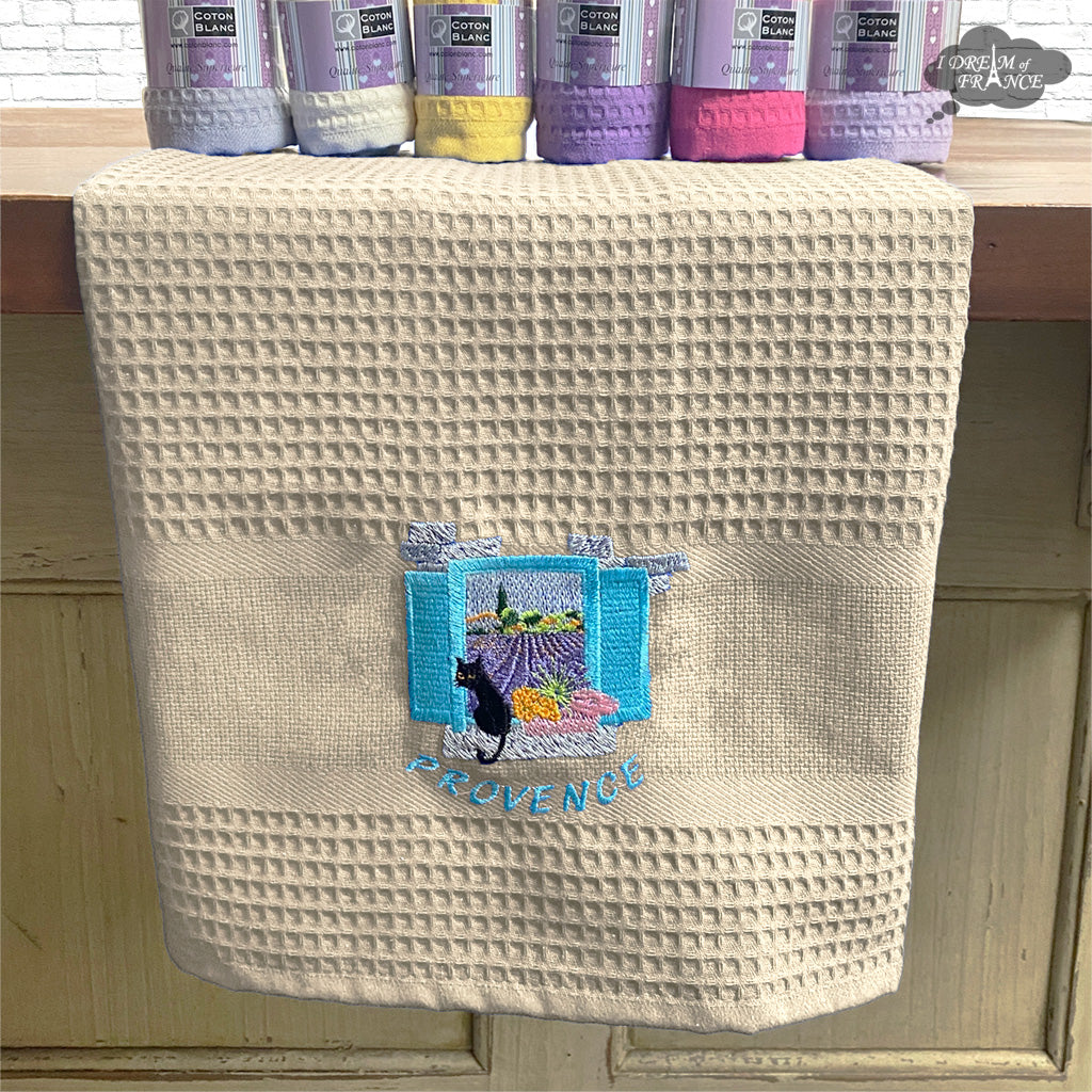 Provence Window Cream Waffle-Weave Kitchen Towel by Coton Blanc