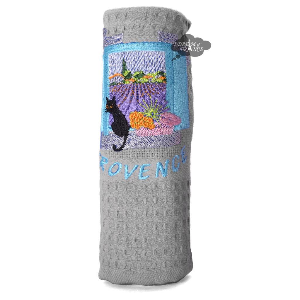 Provence Window Gray Waffle-Weave Kitchen Towel by Coton Blanc