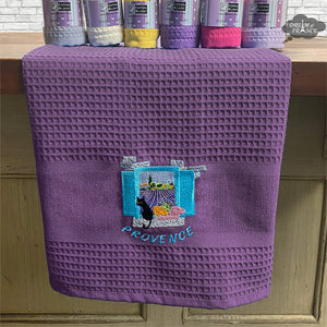 Provence Window Purple Waffle-Weave Kitchen Towel by Coton Blanc