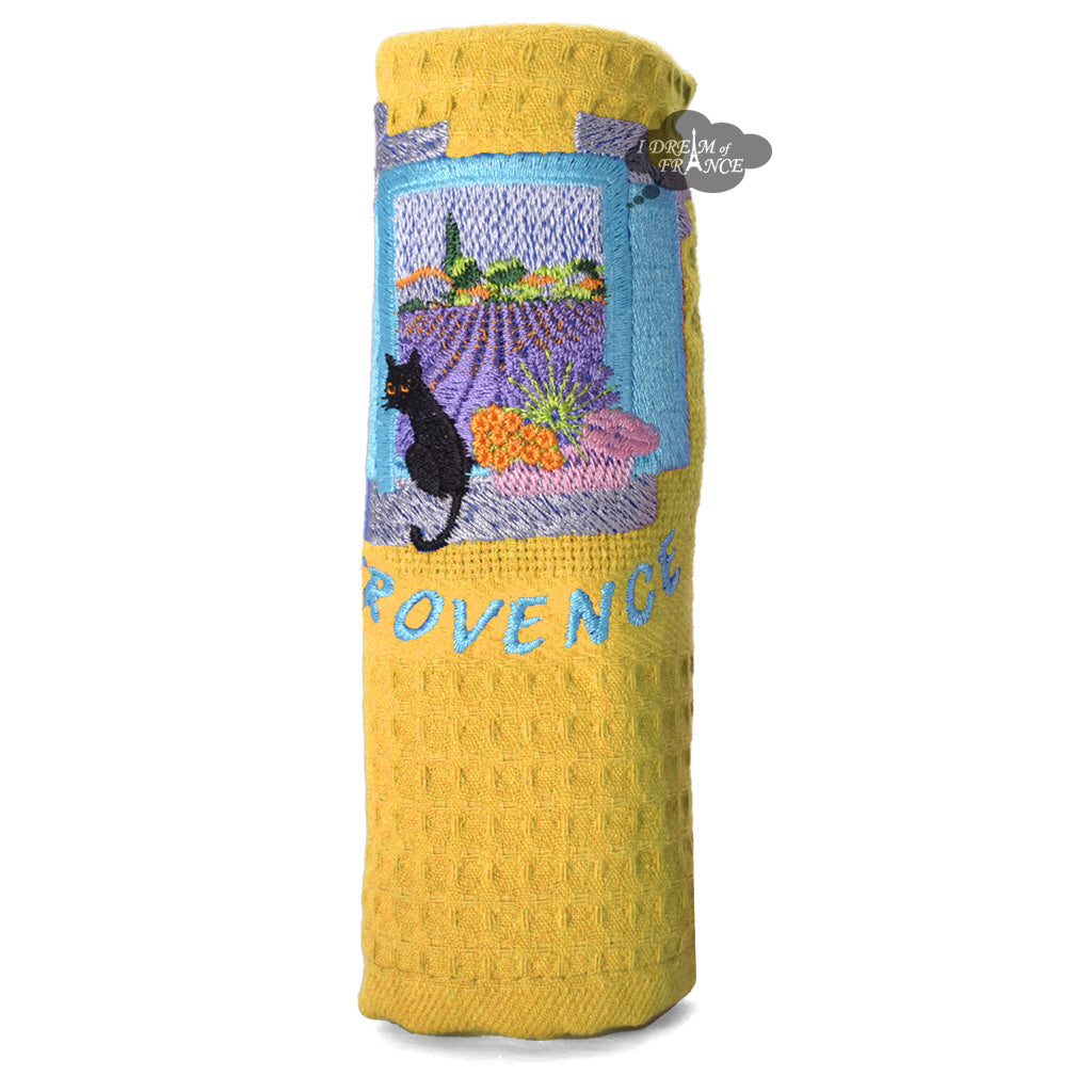 Provence Window Yellow Waffle Weave Kitchen Towel by Coton Blanc