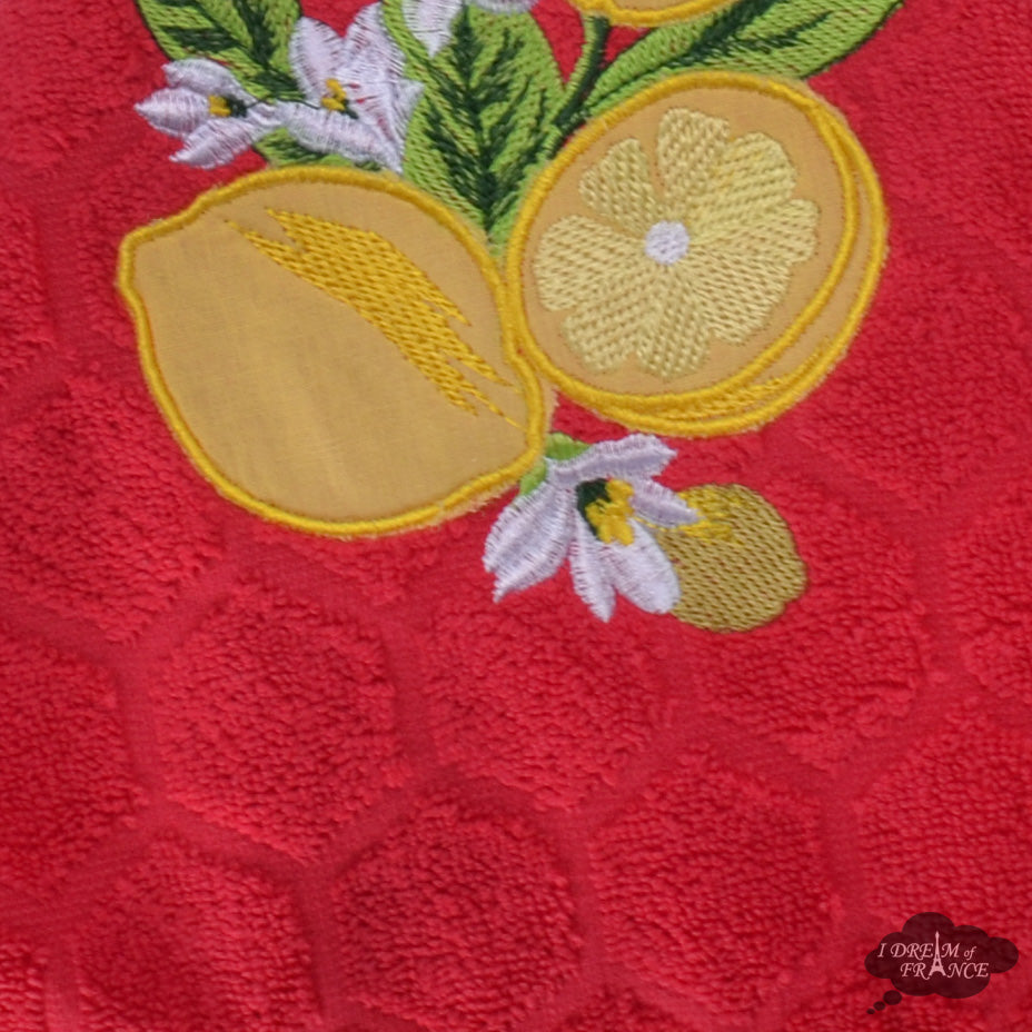 Round Terry Hand Towel Lemon Red by Coton Blanc
