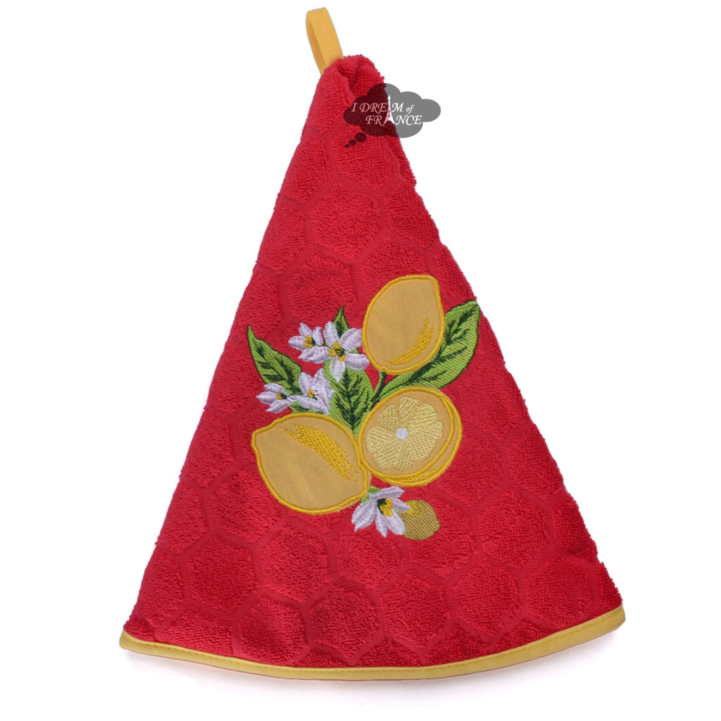 Round Terry Hand Towel Lemon Red by Coton Blanc
