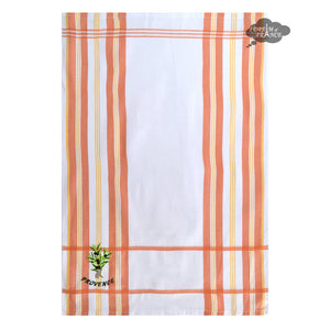 Provence Olives & Cicada Tangerine Yellow Cotton Jacquard Kitchen Towel by Coton Blanc