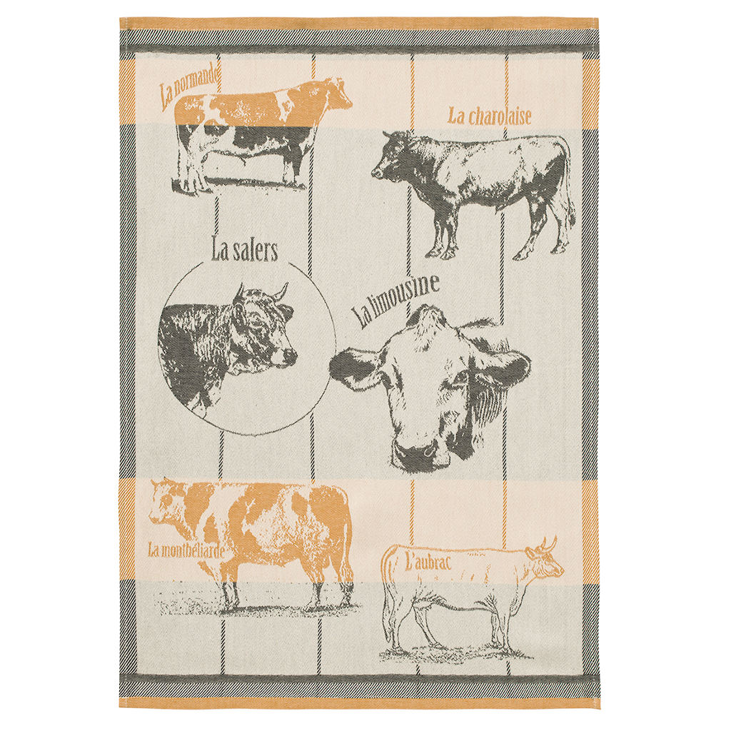 Cattle Breeds (Races Bovines) French Jacquard Dish Towel by Coucke