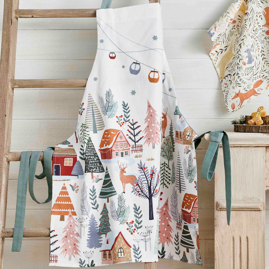 Christmas Forest (Foret de Noel) French Cotton Kitchen Apron by Coucke