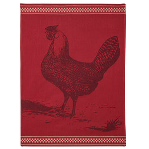 Red Hen (Poule Rousse) French Jacquard Dish Towel by Coucke