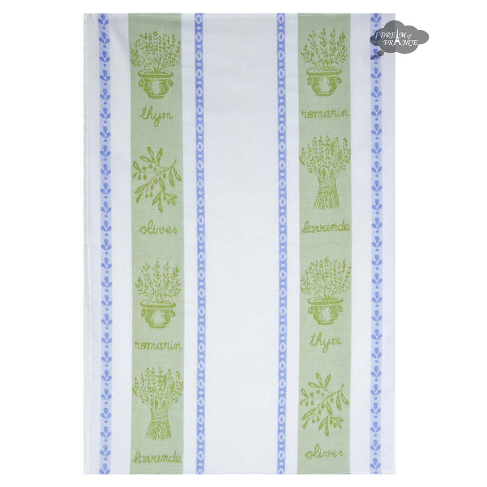 Coucke Geschirrtuch St Remy Mandel – Baumwolle 50x75 Cm, Grün Mit Provenzalischen Streifen