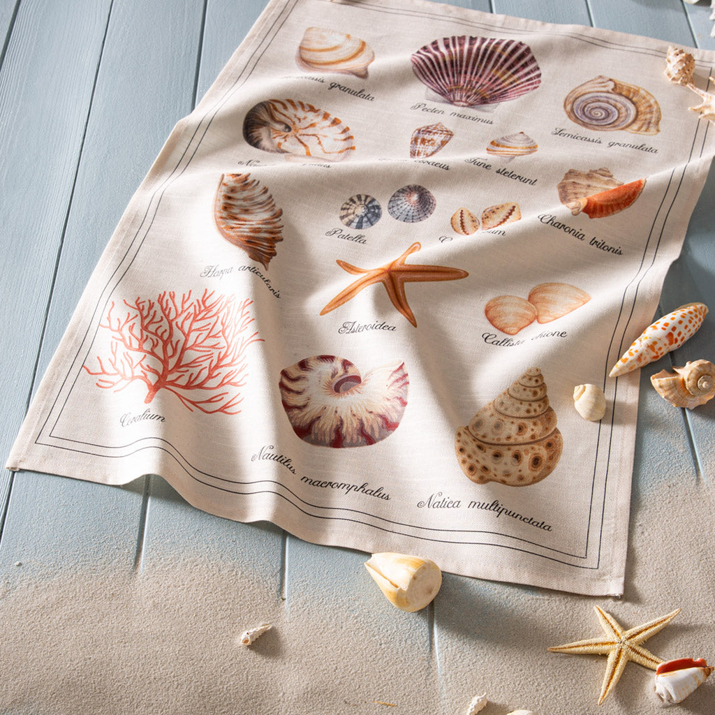 Treasures of the Sea (Tresors de la mer) French Linen Cotton Blend Dish Towel by Coucke