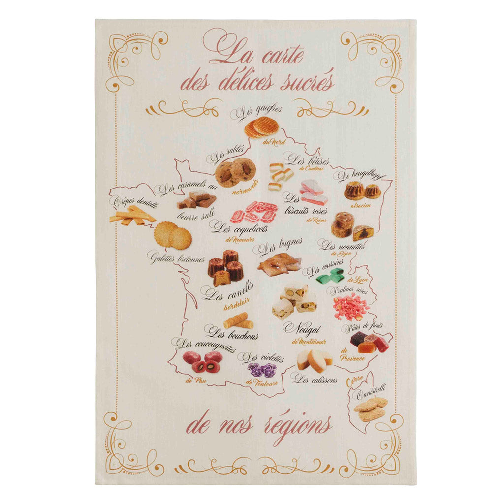 French Sweet Tooth Map (Carte Gourmande) French 100% Linen Dish Towel by Coucke