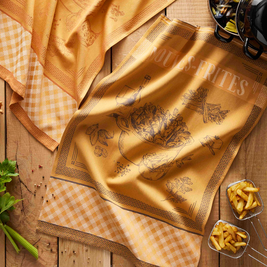 Moules Frites French Jacquard Cotton Dish Towel by Coucke