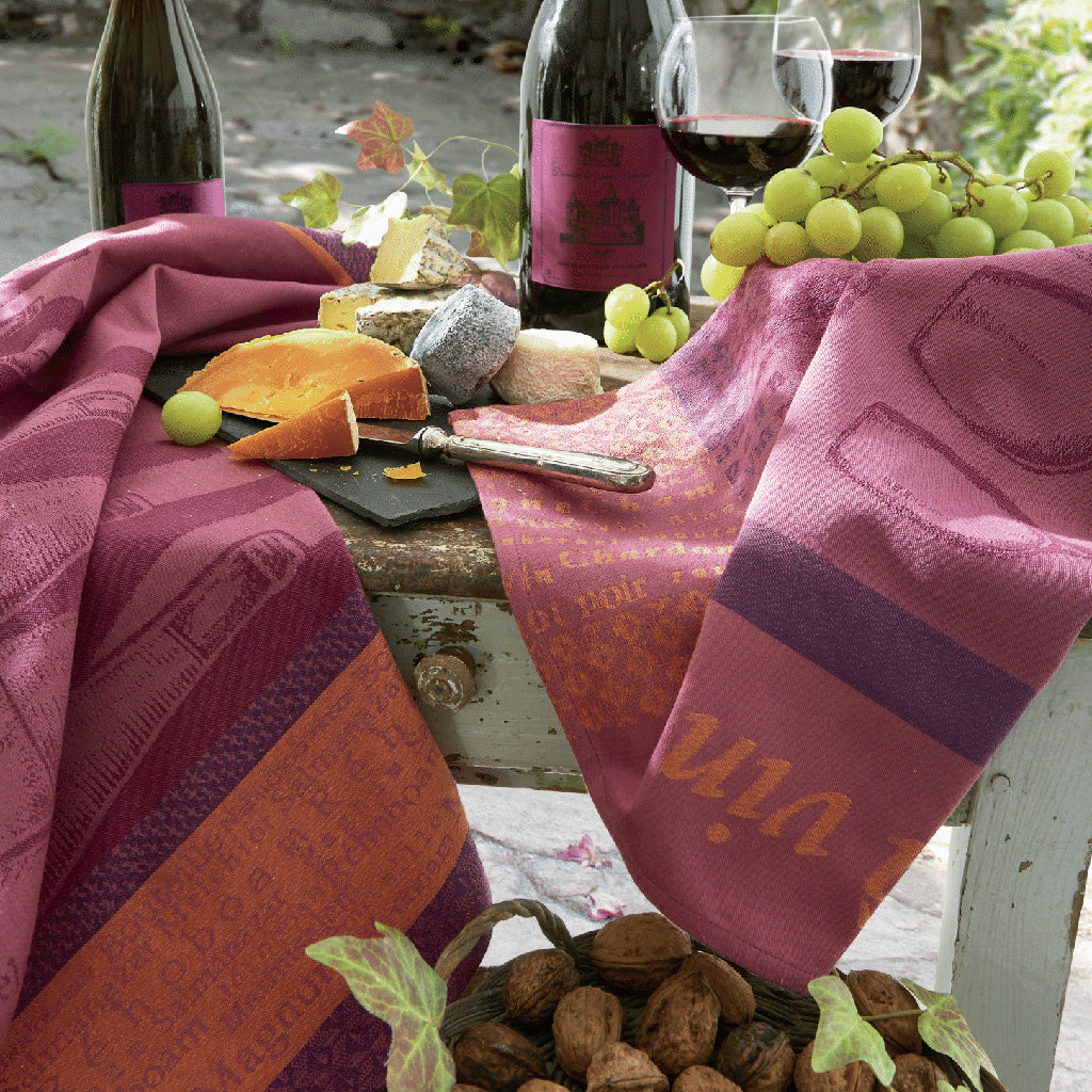 Wine Bottle Sizes (Gabarits Bouteilles de Vin) French Jacquard Cotton Dish Towel by Coucke