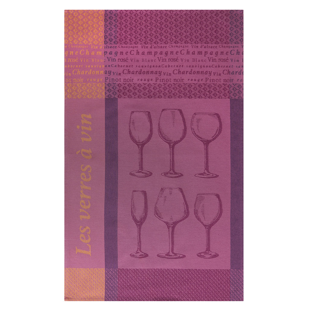 Wine Glasses (Les Verres a Vin) French Jacquard Cotton Dish Towel by Coucke