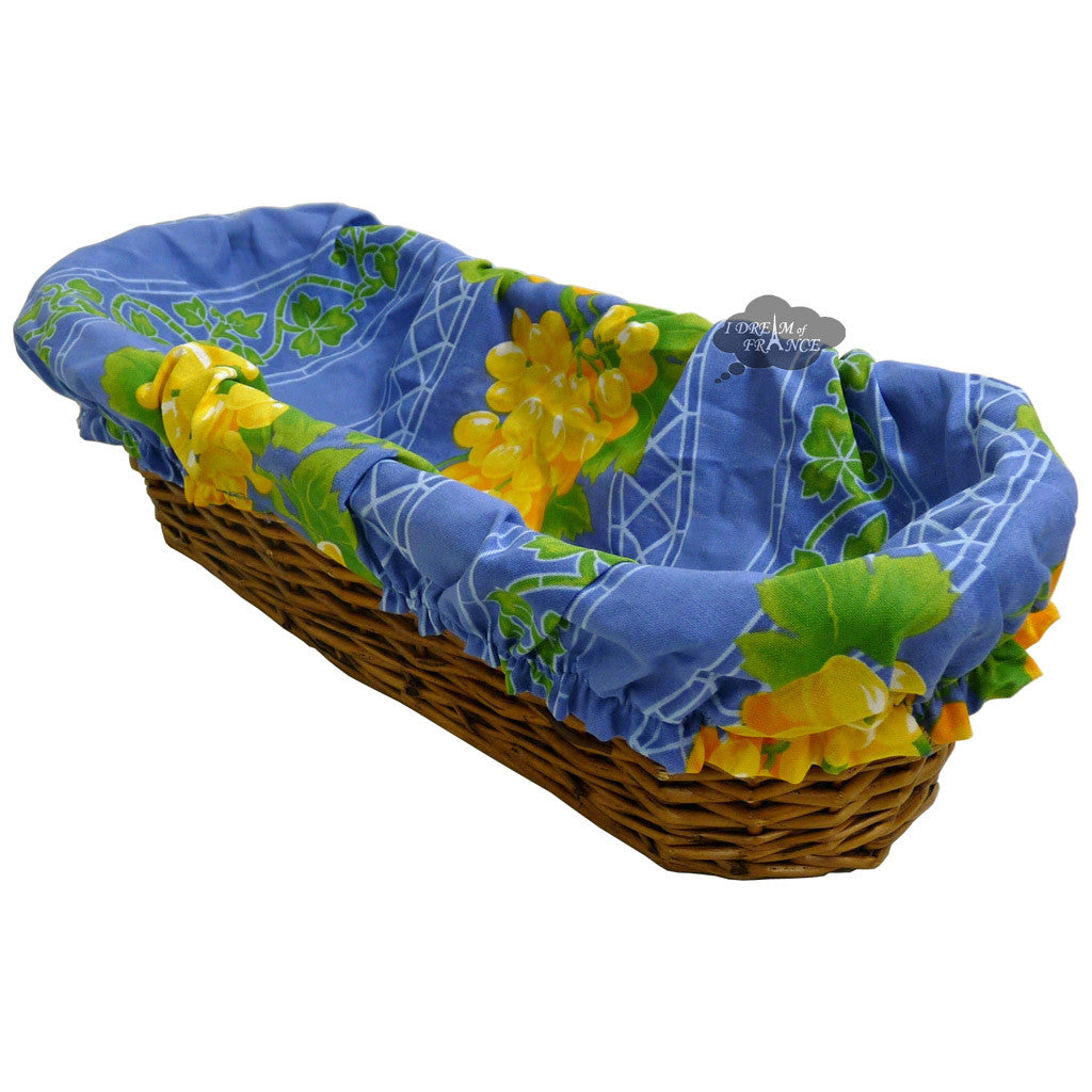 Grapes Blue French Baguette Basket with Removable Liner by Le Cluny