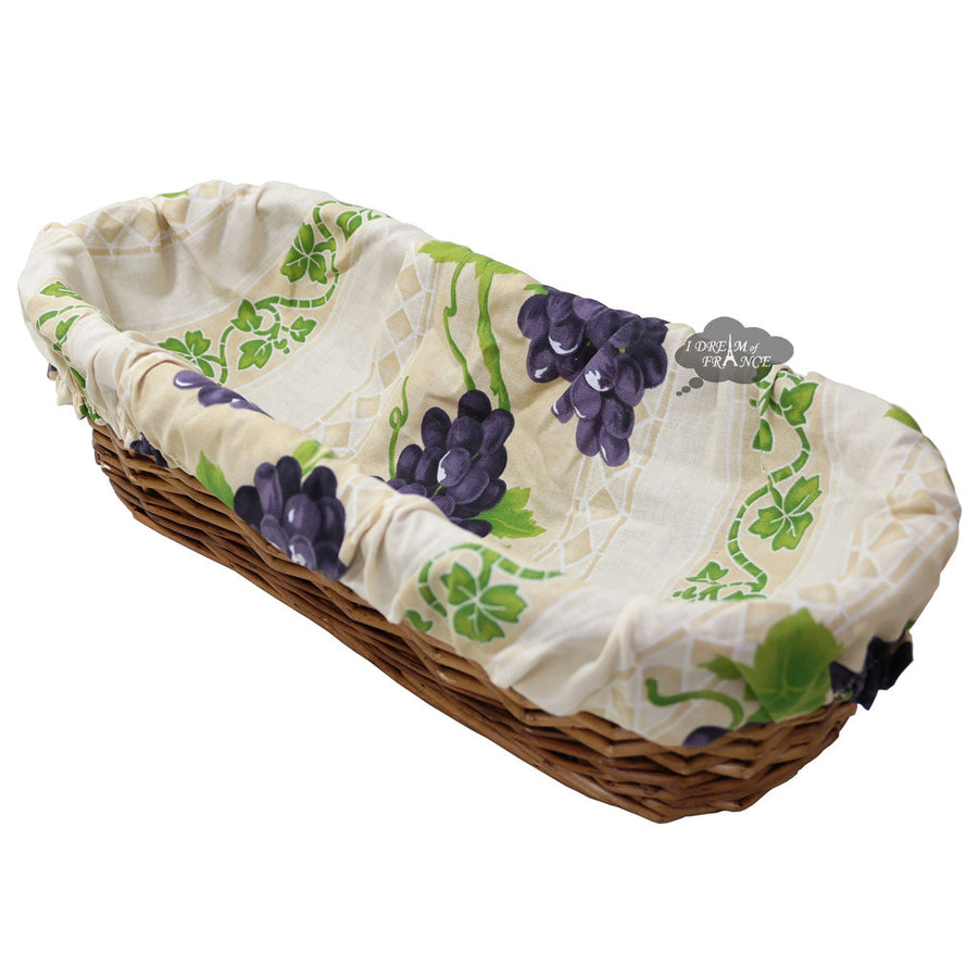 Grapes Cream French Baguette Basket with Removable Liner by Le Cluny