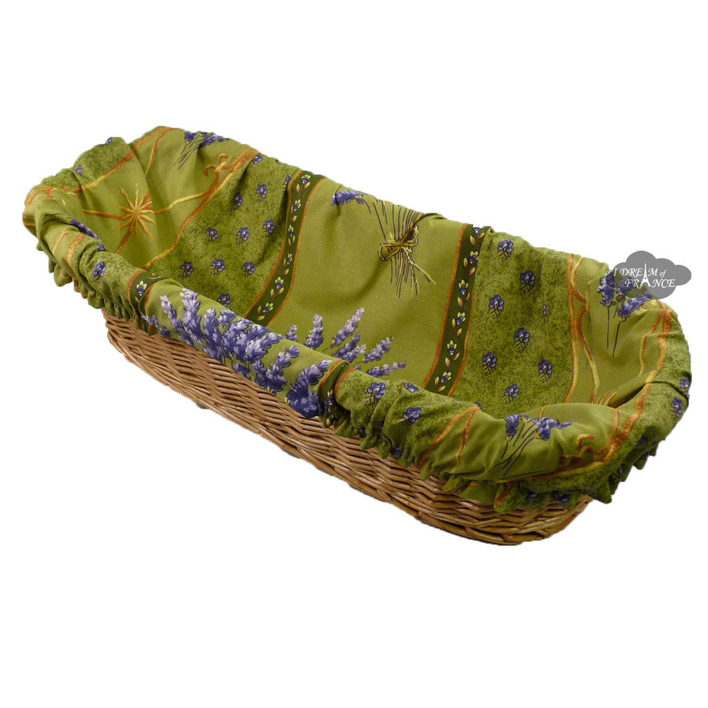 French, Provence, authentic Lavender Green French Baguette Basket with Removable Liner by Le Cluny