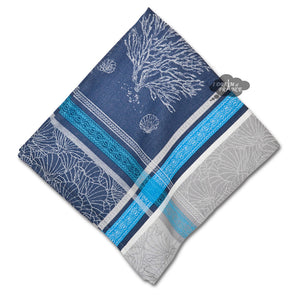 Oceane Blue French Cotton Jacquard Napkin by Tissus Toselli