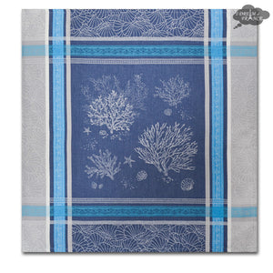 Oceane Blue French Cotton Jacquard Napkin by Tissus Toselli