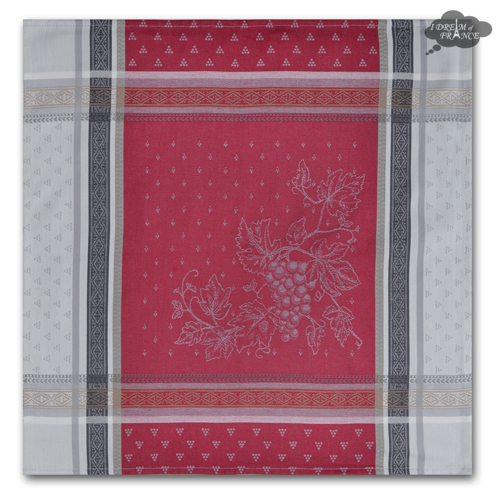 Winery Red & Gray French Cotton Jacquard Napkin by Tissus Toselli