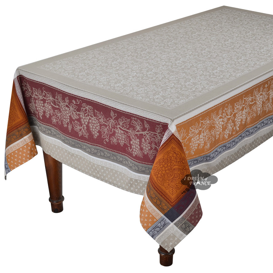62x98" Rectangular Winery Caramel French Jacquard Tablecloth by Tissus Toselli