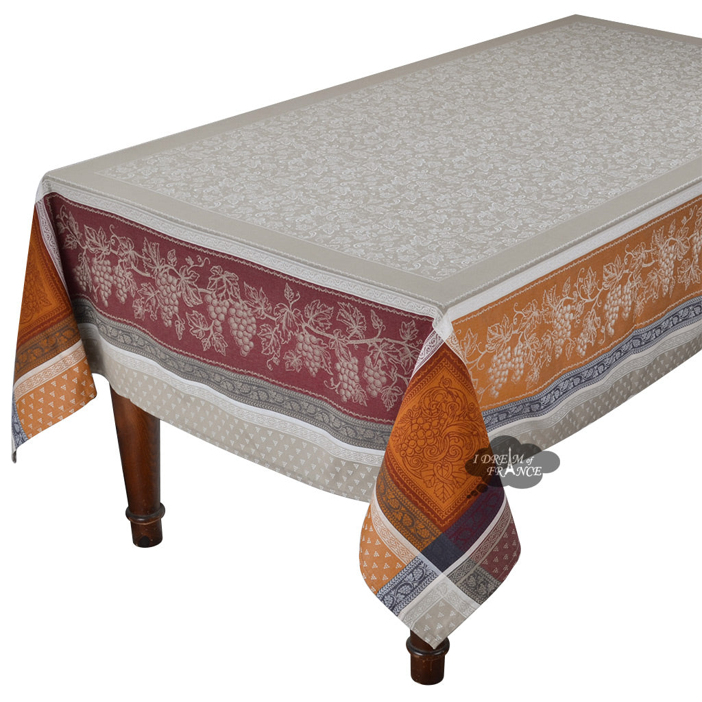 62x98" Rectangular Winery Caramel French Jacquard Tablecloth by Tissus Toselli