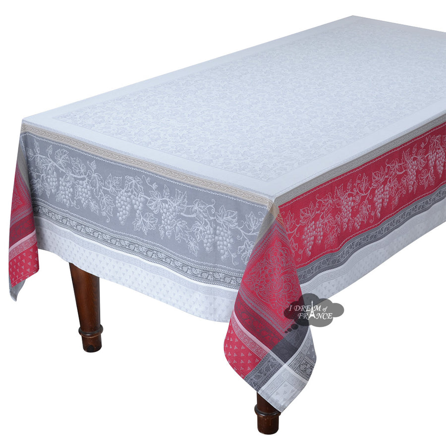 62x98" Rectangular Winery Red & Gray French Jacquard Tablecloth by Tissus Toselli
