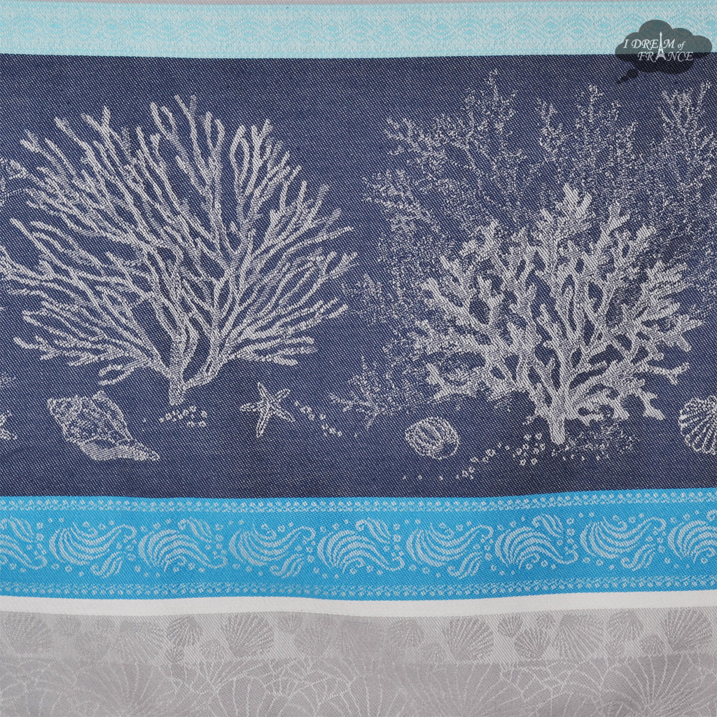 62" Square Oceane Blue French Jacquard Tablecloth by Tissus Toselli