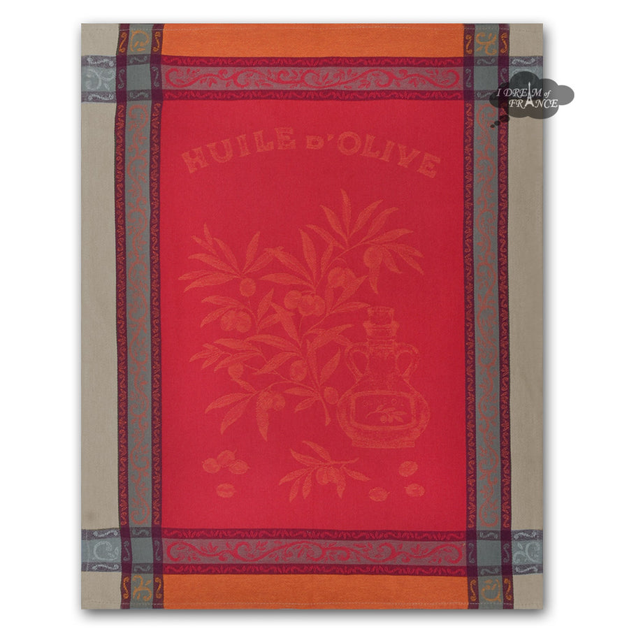 Olive Red French Cotton Jacquard Dish Towel