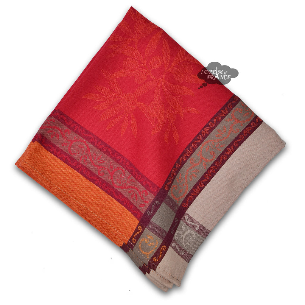 Olive Red French Cotton Jacquard Napkin