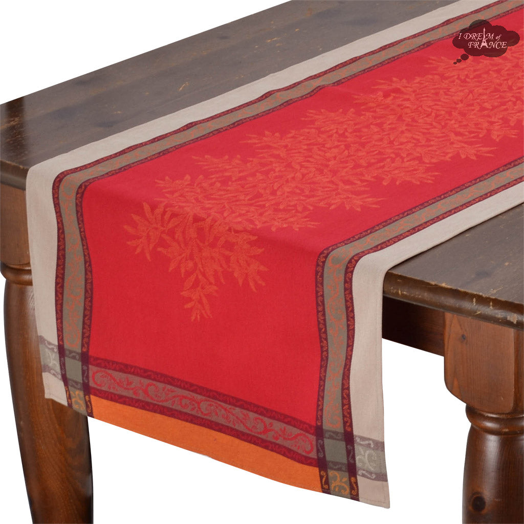 20x58" Olives Red Jacquard Cotton Table Runner by L'Ensoleillade