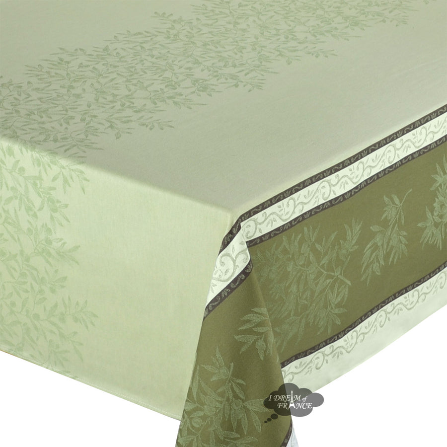 62x120" Rectangular Olive Green Jacquard Double Border Tablecloth by L'Ensoleillade