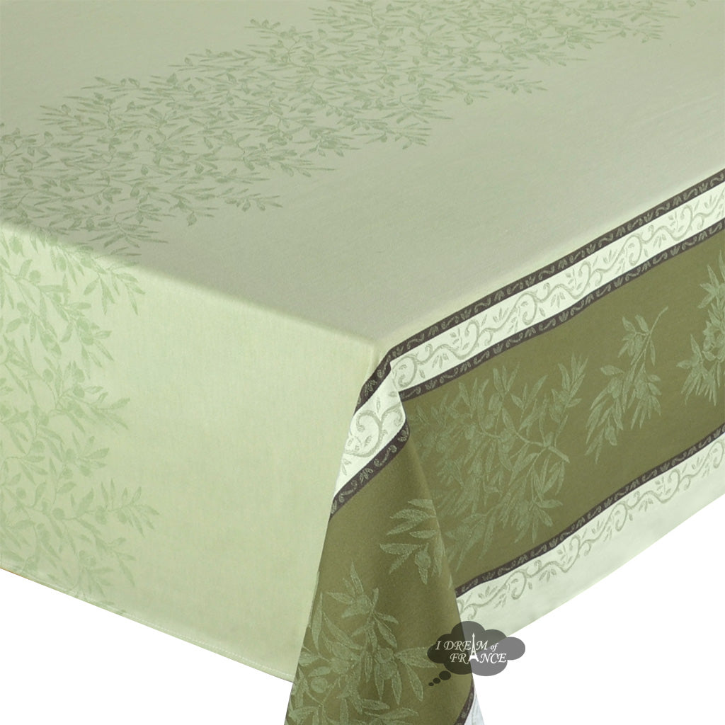 62x78" Rectangular Olive Green Double Border French Jacquard Tablecloth by L'Ensoleillade