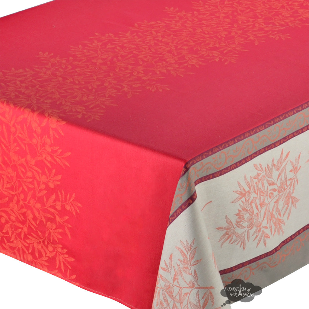 62x138" Rectangular Olive Red Double Border French Jacquard Tablecloth by L'Ensoleillade