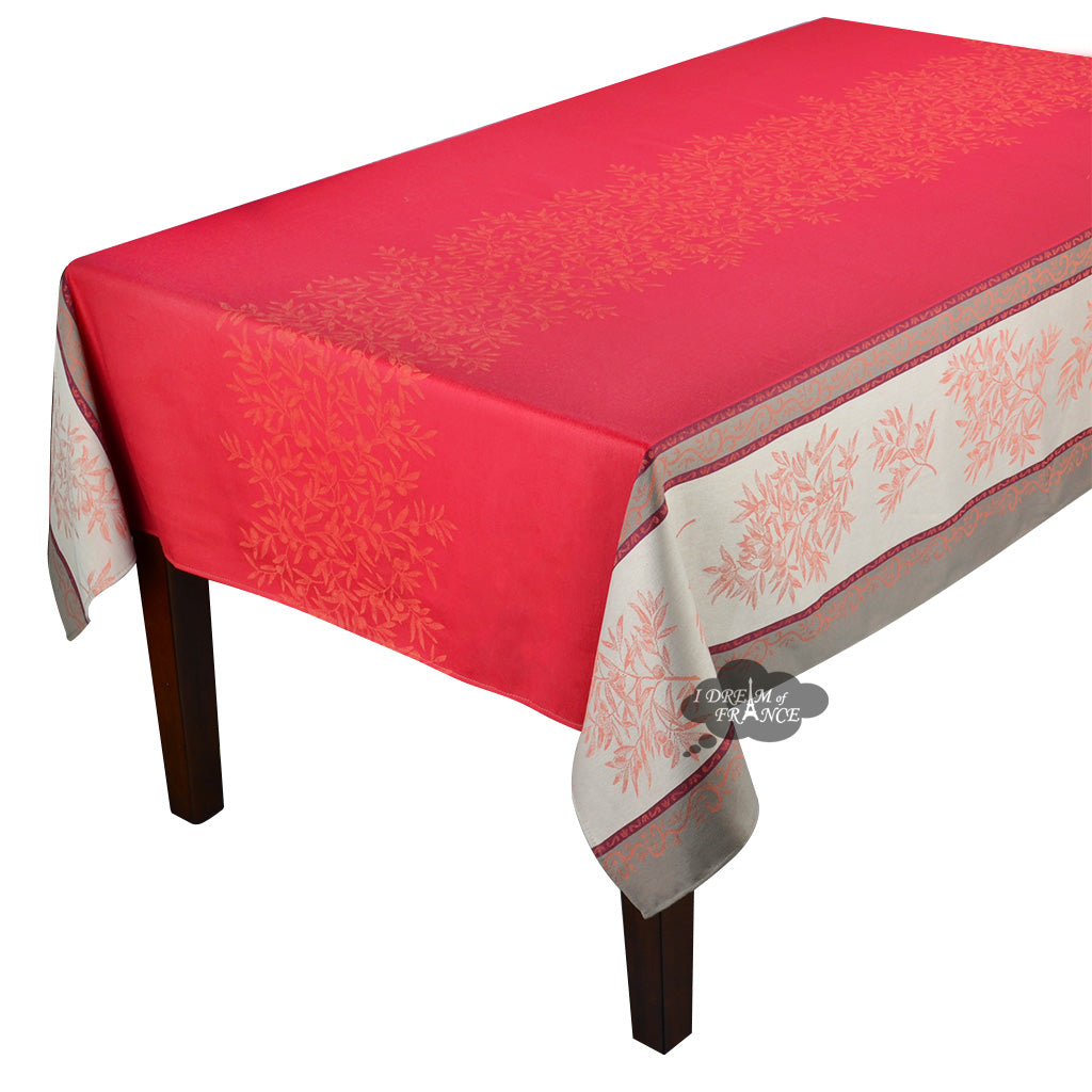 62x120" Rectangular Olive Red Double Border French Jacquard Tablecloth by L'Ensoleillade