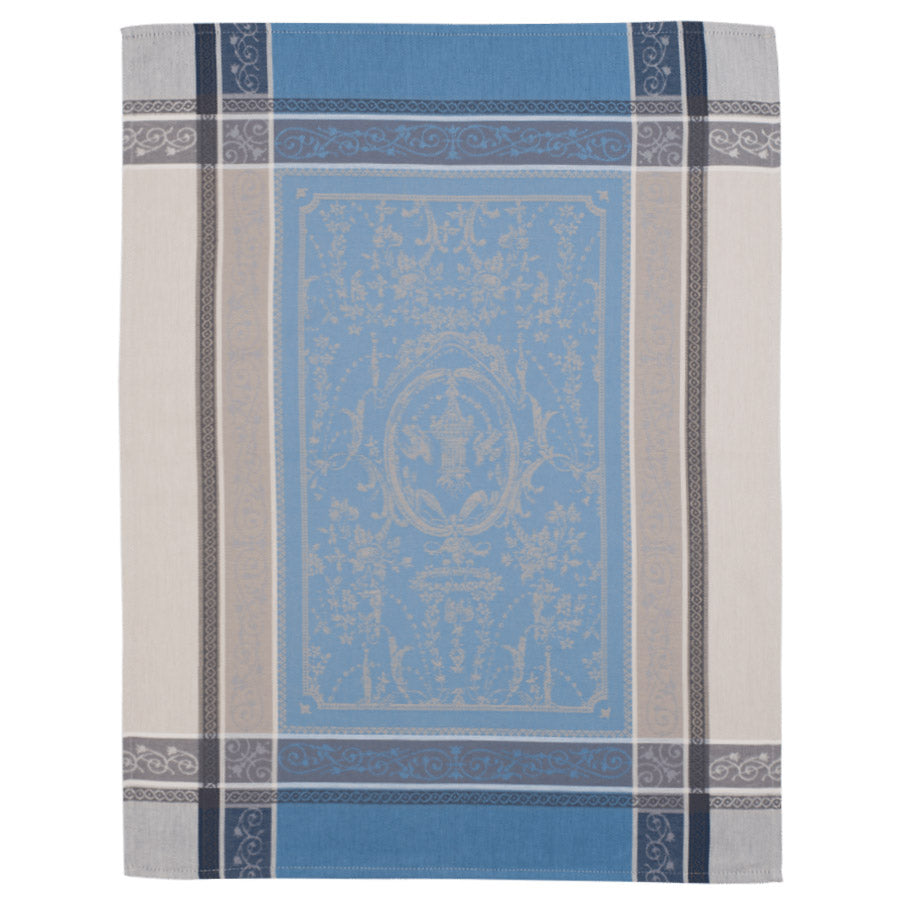 Versailles Gray & Blue Cotton Jacquard Dish Towel by Tissus Toselli