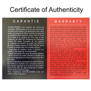 Laguiole Goyon-Chazeau Knives Certificate of Authenticity