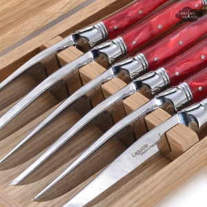 Laguiole Goyon-Chazeau Set of 6 Handcrafted Table Knives - Ruby Red Handles