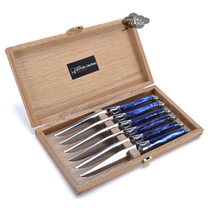 Laguiole Goyon-Chazeau Set of 6 Handcrafted Table Knives - Sapphire blue Handles