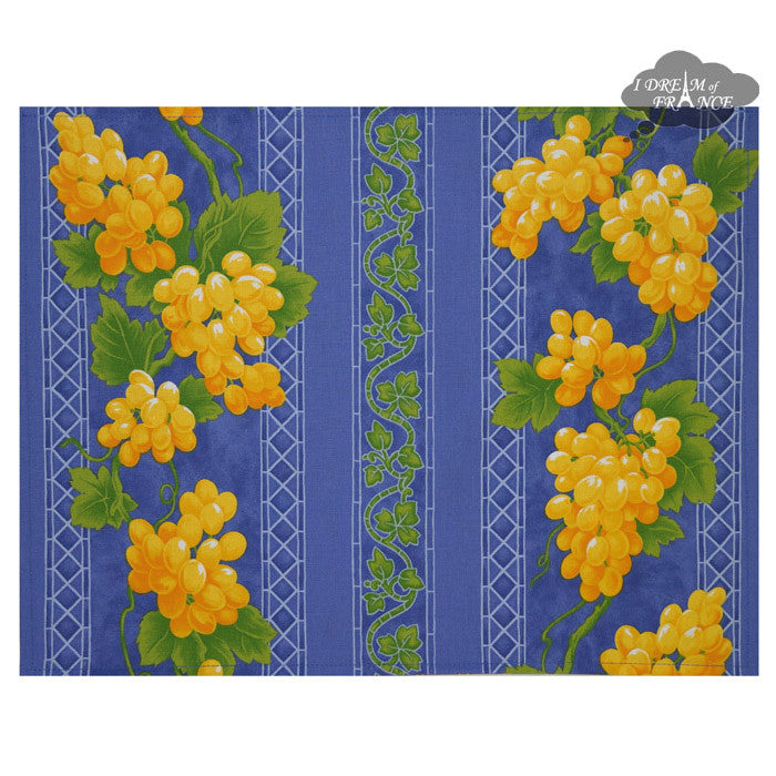 Grapes Blue Acrylic-Coated Cotton Reversible Placemat by Le Cluny