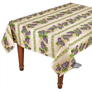 52x72" Rectangular Grapes Cream Cotton Coated Provence Tablecloth by Le Cluny