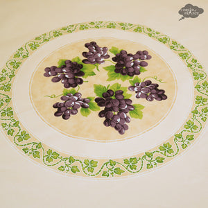 70" Round Grapes Cream Cotton Coated Provence Tablecloth by Le Cluny