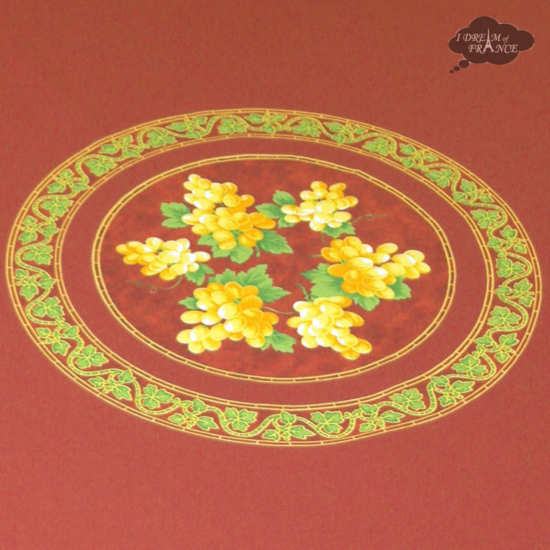 70" Round Grapes Red Cotton Coated Provence Tablecloth by Le Cluny