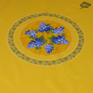70" Round Grapes Yellow Cotton Coated Provence Tablecloth by Le Cluny