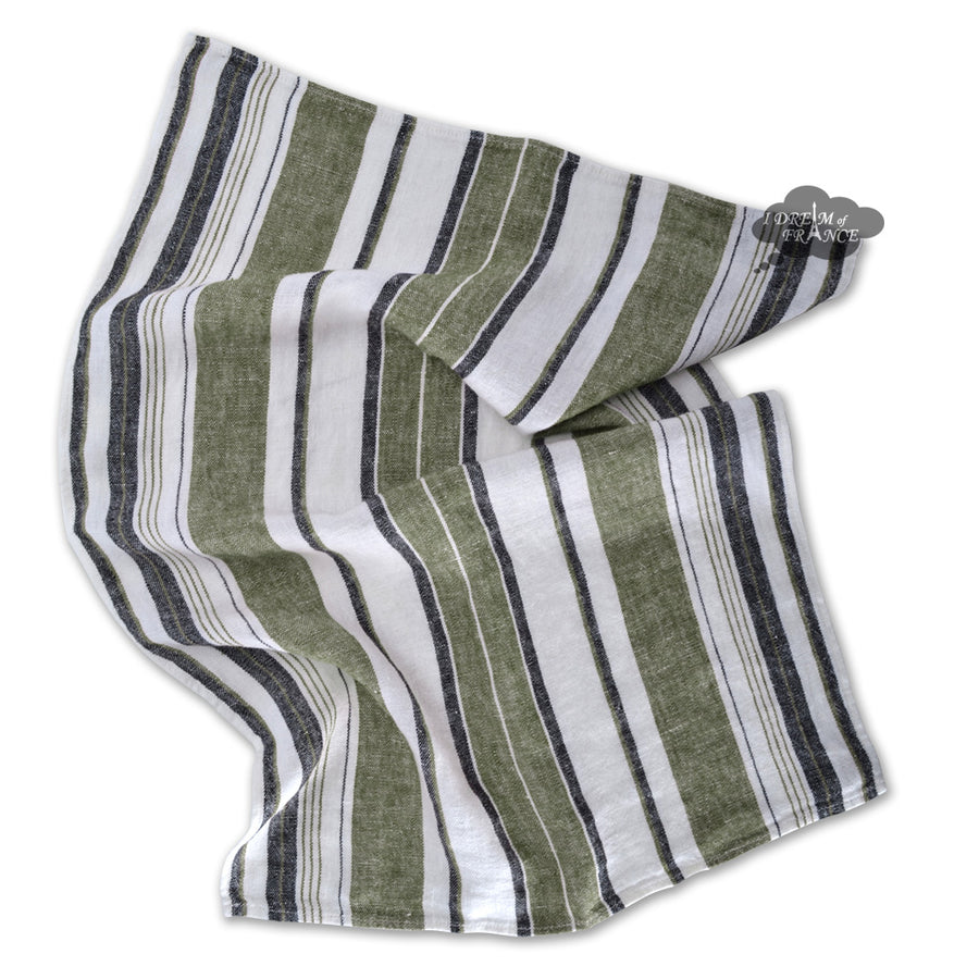 Ajaccio Olive French Linen Kitchen Towel by Haomy