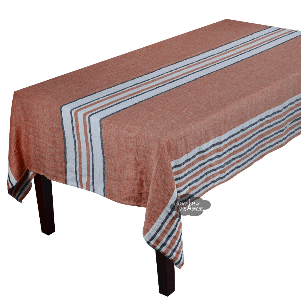 62" Square Zonza Copper Stone-Washed Linen Tablecloth by Harmony
