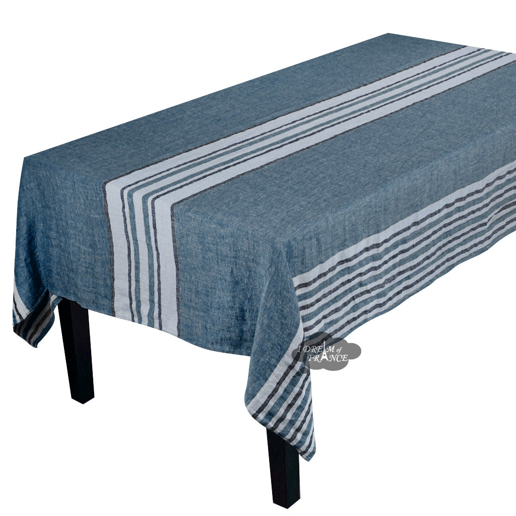 62x98" Rectangular Zonza Prussian Blue French Linen Tablecloth by Harmony