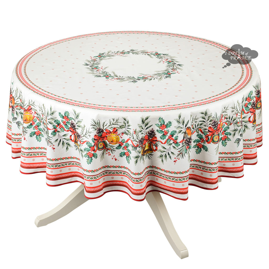 Round Joyeux Noel Coated Cotton Tablecloth by Tissus Toselli