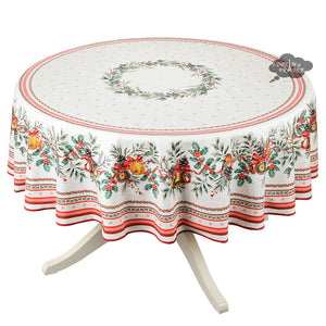 70" Round Joyeux Noel Coated Cotton Tablecloth by Tissus Toselli